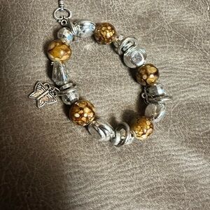 Ornate Brown and Silver Charm Bracelet